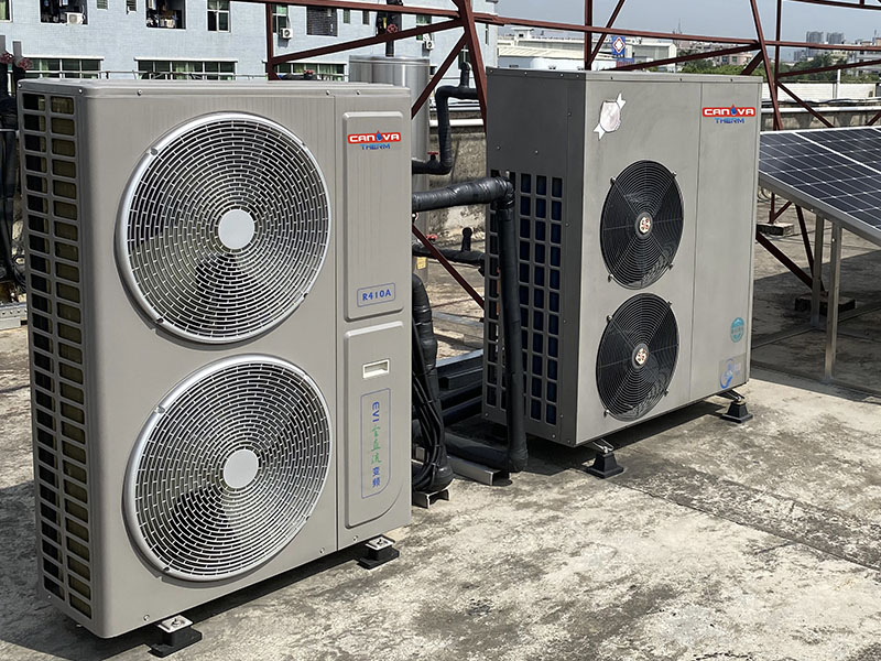 Hybrid solar DC inverter heat pump(KFV480-H/3&KFV640-H) for work office heating/cooling in Guangzhou.